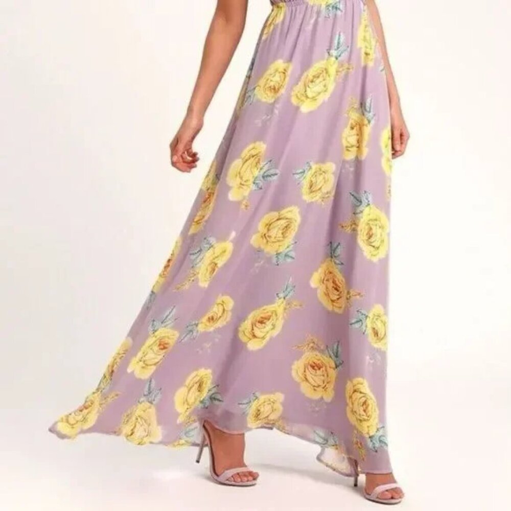 Lulus Kind & Loving Lavender Lined Chiffon Floral Almost Backless Maxi SzM - Picture 8 of 9